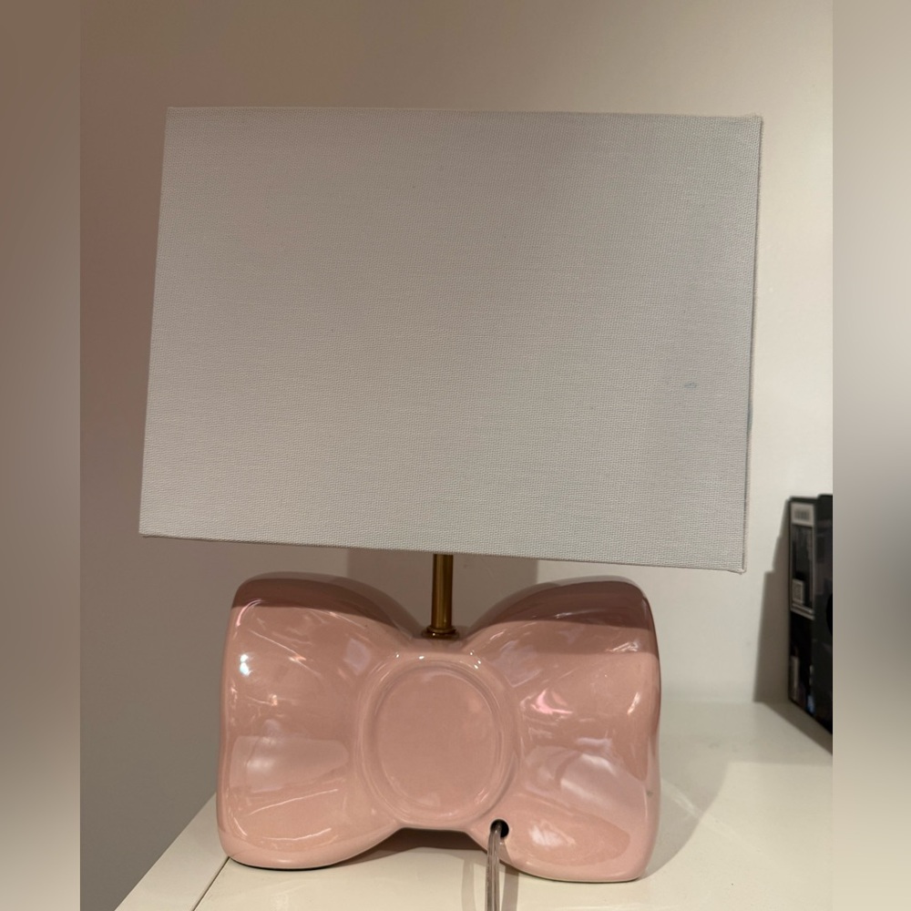Pink Ceramic Bow Table Lamp with White Shade